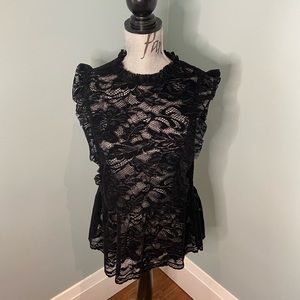 Molly Bracken Premium Black Velvet Lace Blouse, S